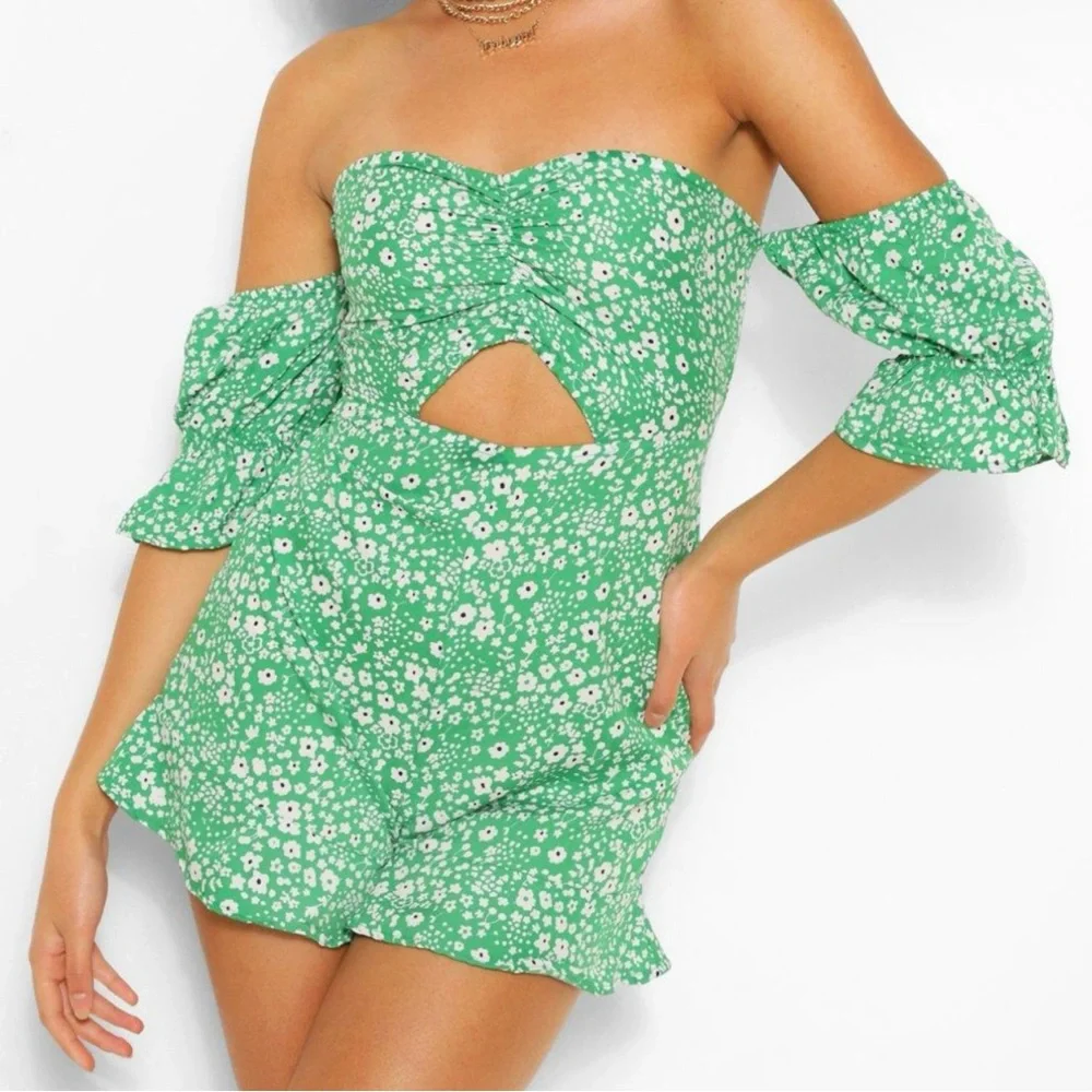 Floral ruffle off the shoulder playsuit - Picture 1 of 3
